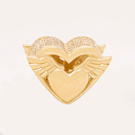 14K Yellow Gold Pave CZ Winged Heart Slider