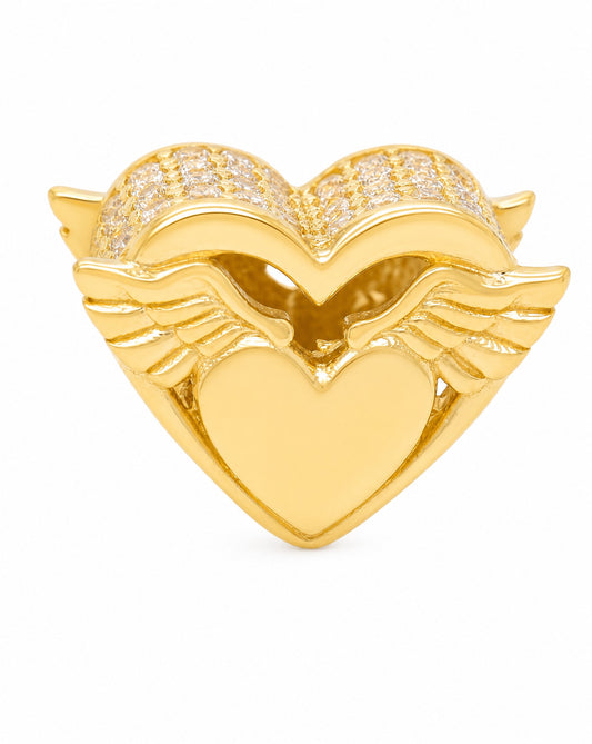 14K Yellow Gold Pave CZ Winged Heart Slider