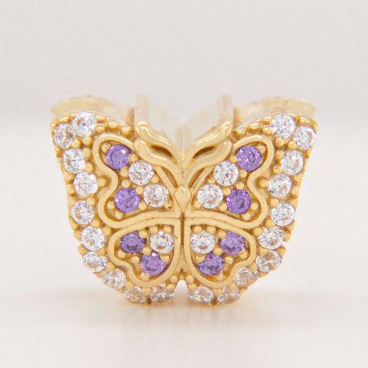 14K Yellow Gold Butterfly White and Purple Accents Slider