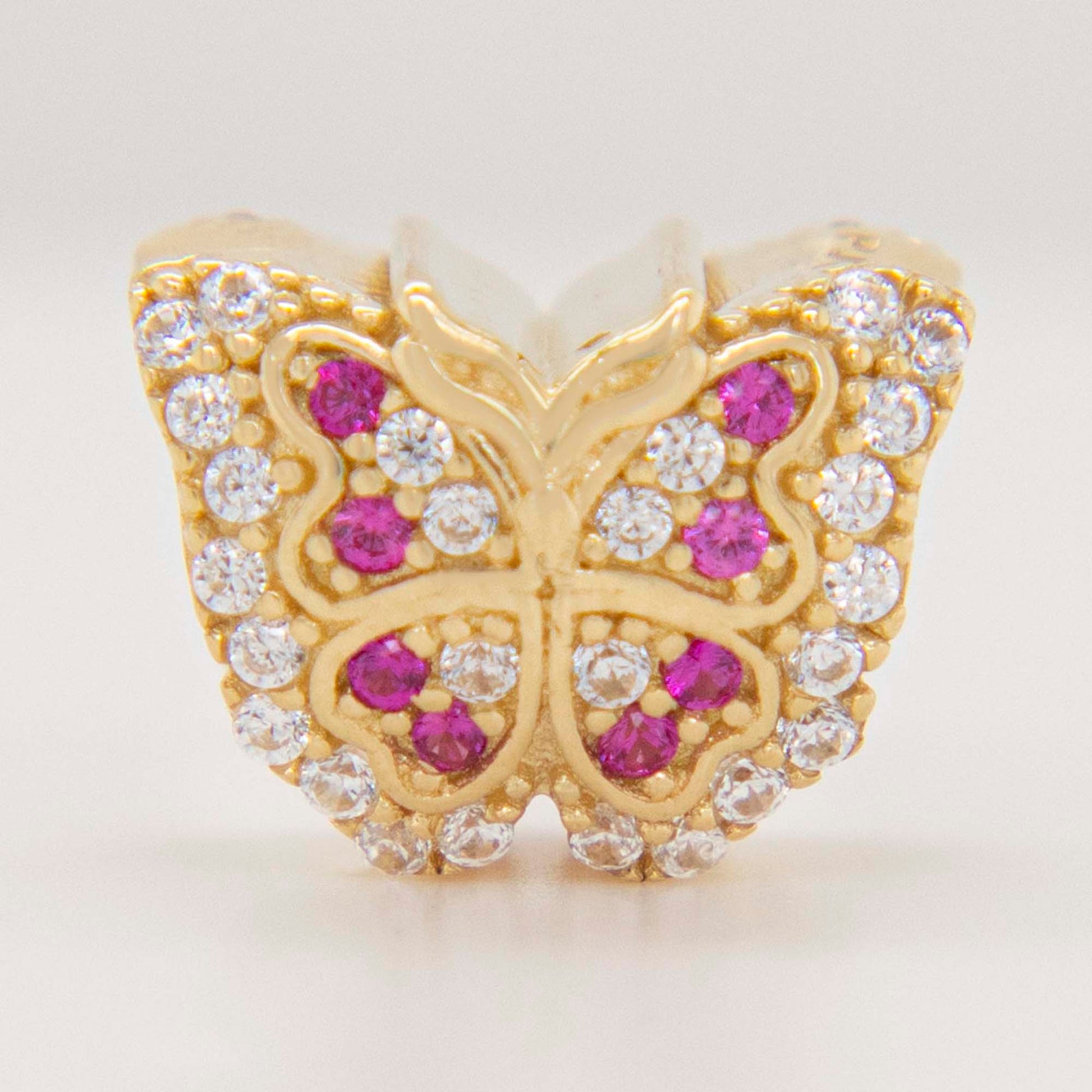 14K Yellow Gold Butterfly White and Pink Accents Slider