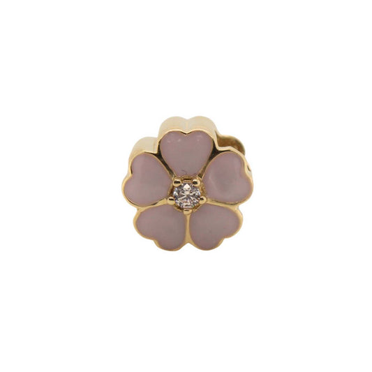 14K Yellow Gold Purple Enamel Flower with CZ Center Slider