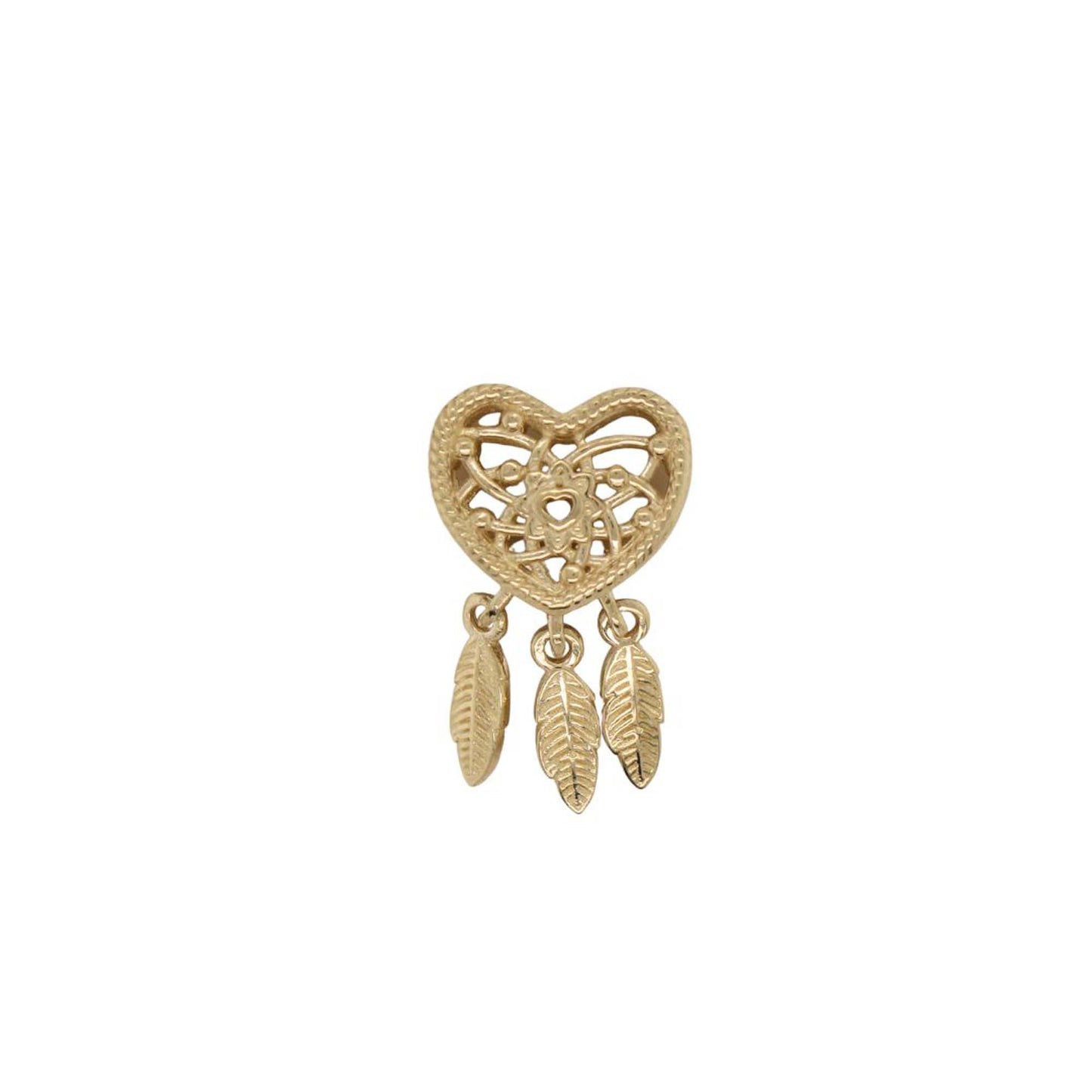 14K Yellow Gold Heart Dreamcatcher Feather Slider