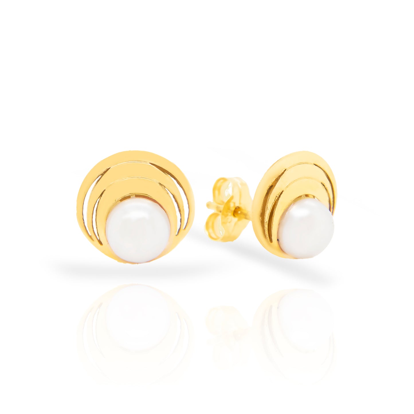 14K Yellow Gold Disc Pearl Center Pushback Earrings