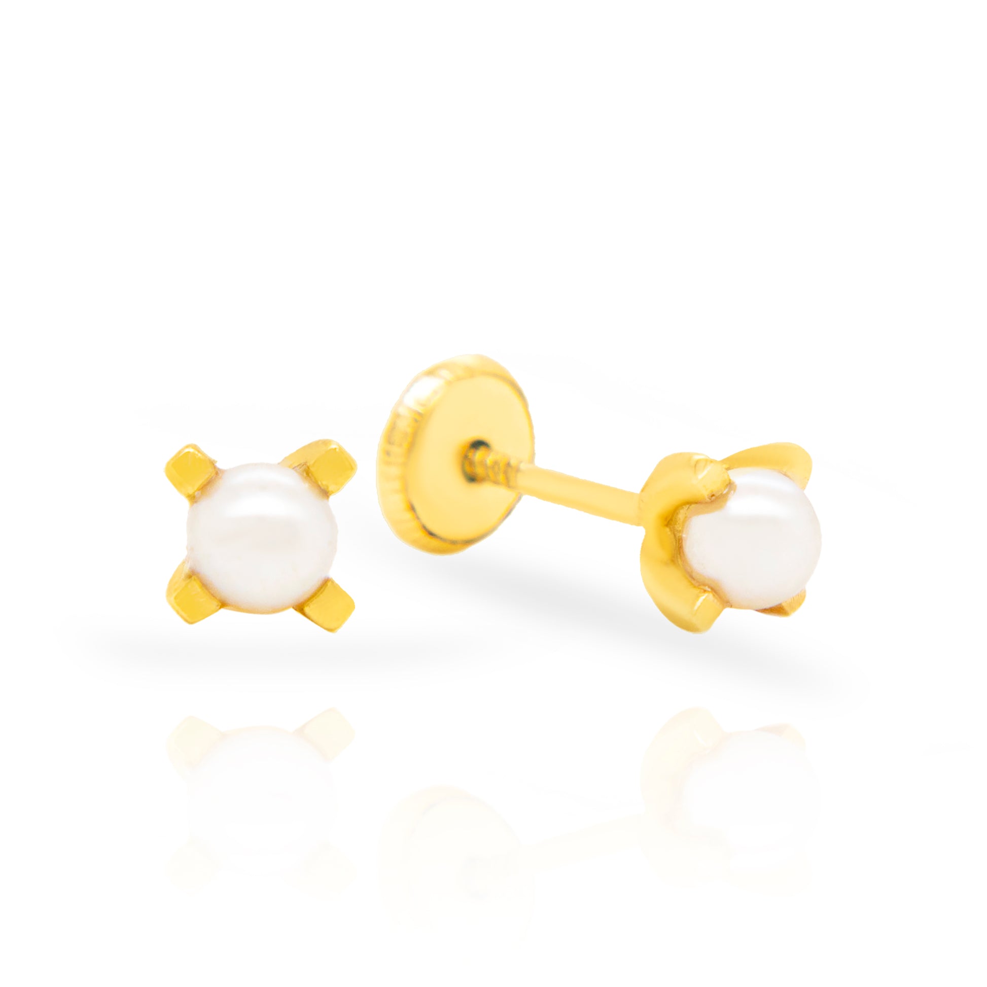 14K Yellow Gold Four-Prong 3mm Pearl Screwback Earrings