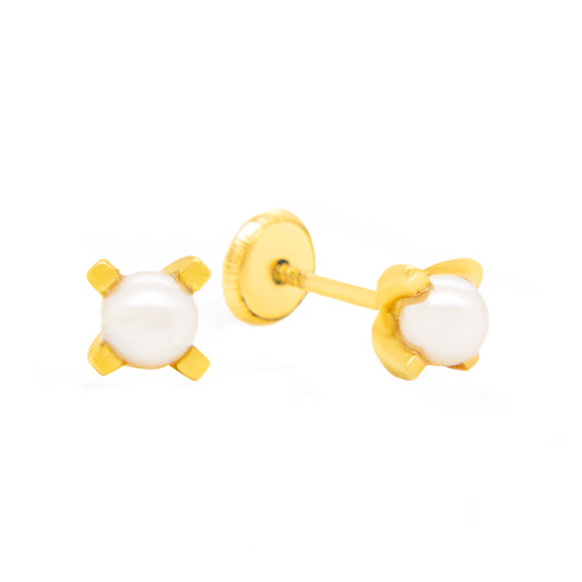 14K Yellow Gold Four-Prong 4mm Pearl Screwback Earrings