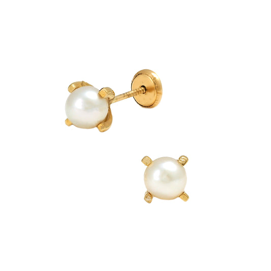 14K Yellow Gold Four-Prong 5mm Pearl Screwback Earrings