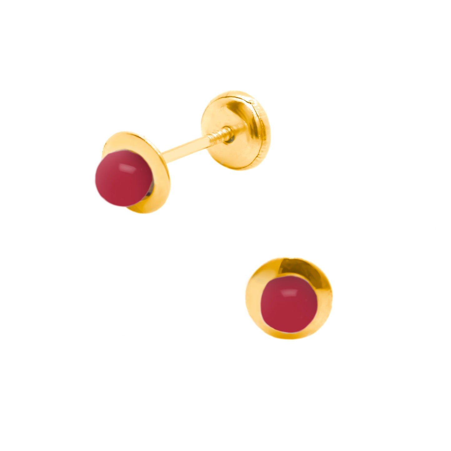14K Yellow Gold Bezel 3mm Coral Screwback Earrings