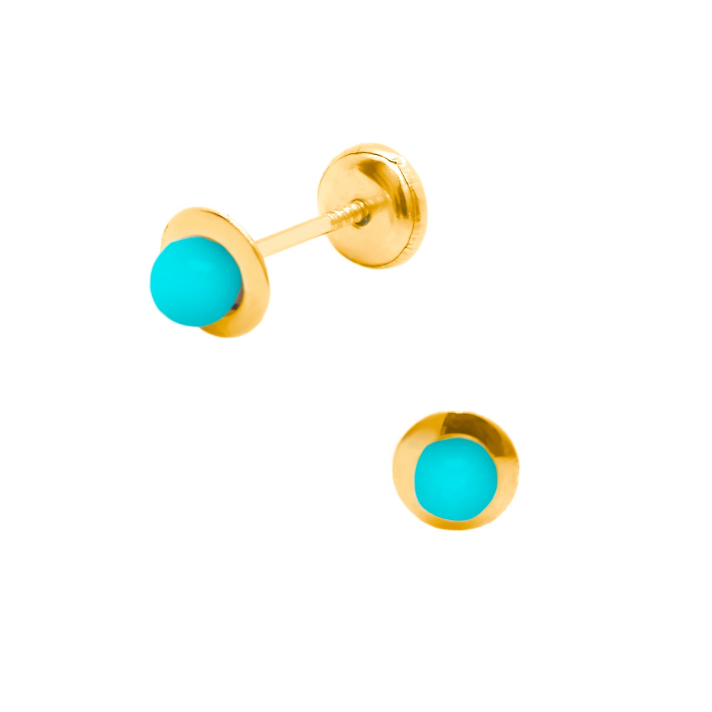 14K Yellow Gold Bezel 3mm Turquoise Center Screwback Earrings