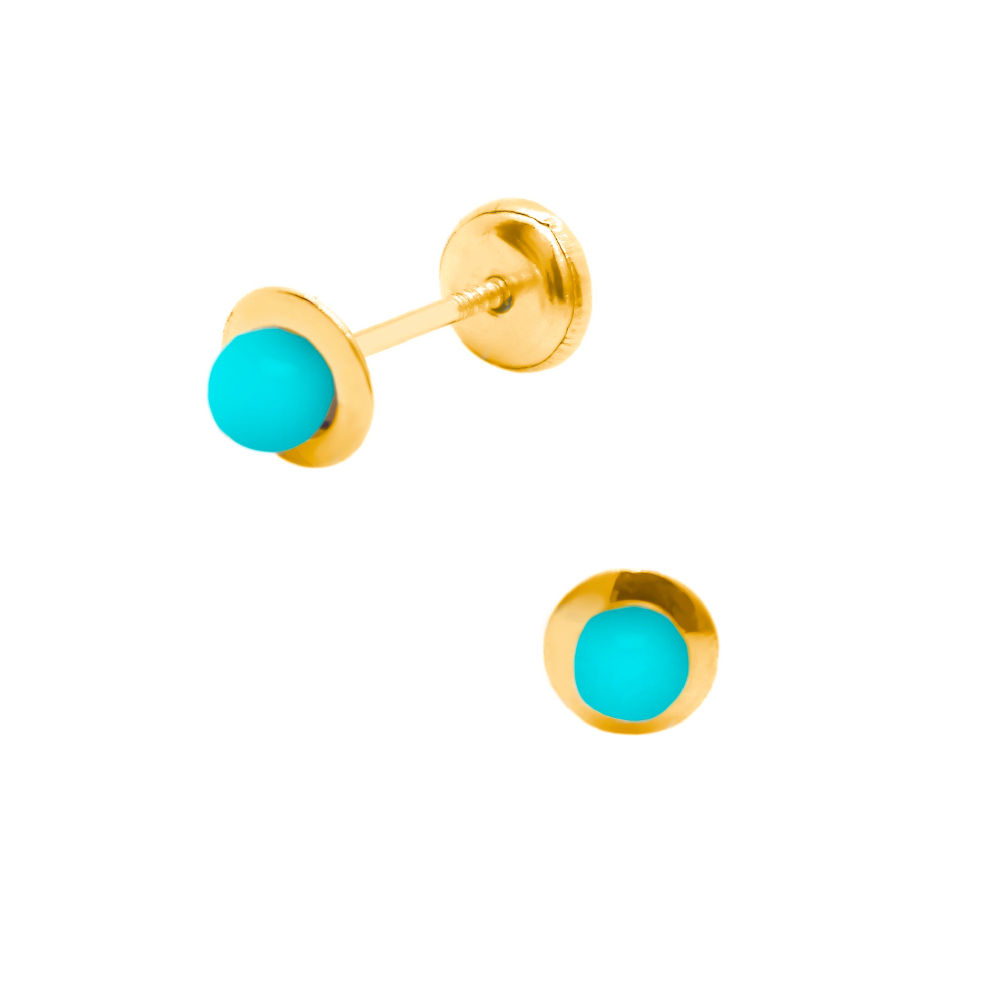 14K Yellow Gold Bezel 3mm Turquoise Center Screwback Earrings