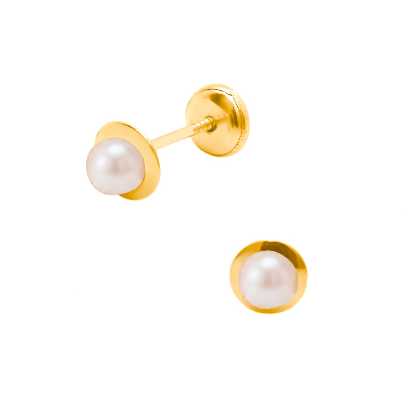 14K Yellow Gold Bezel 3.5mm Pearl Center Screwback Earrings