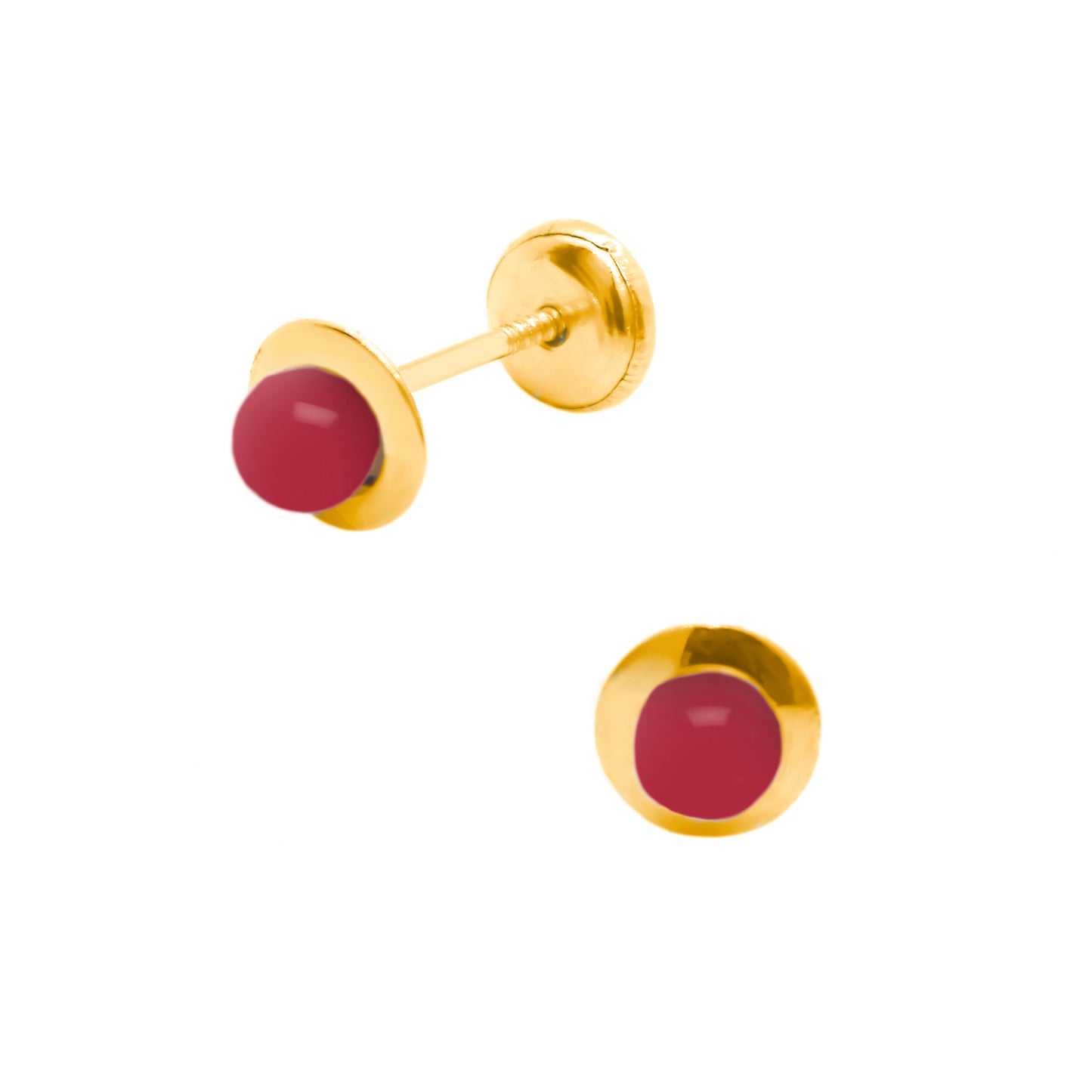 14K Yellow Gold Bezel 4mm  Coral Screwback Earrings