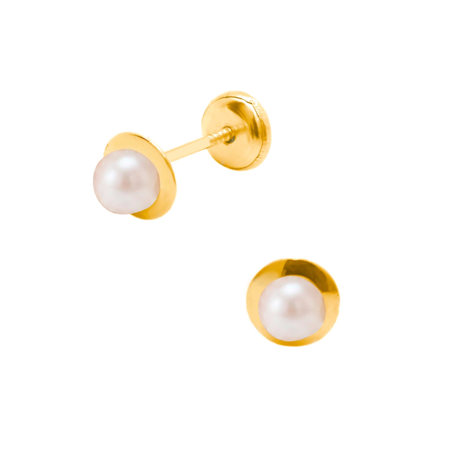 14K Yellow Gold Bezel 4mm Pearl Center Screwback Earrings