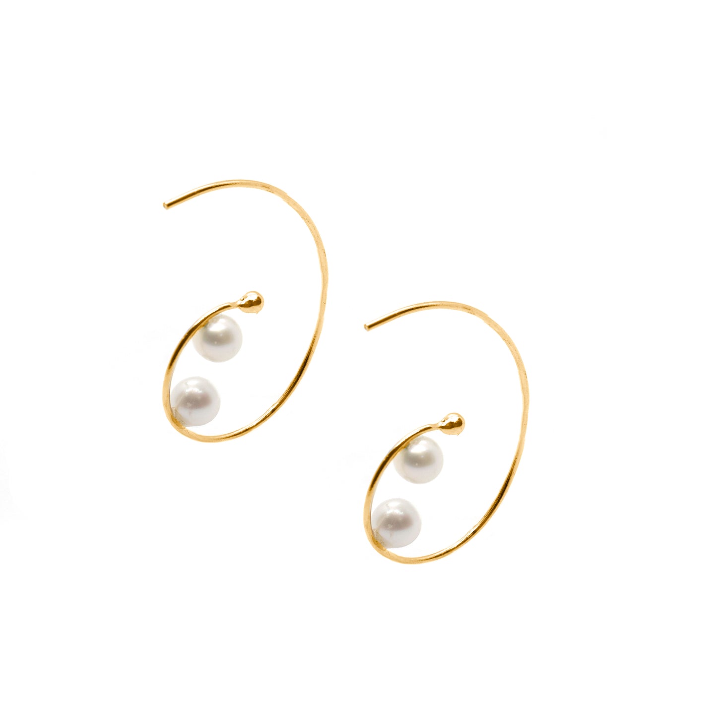 14K Yellow Gold Double Pearl Spiral Hoops
