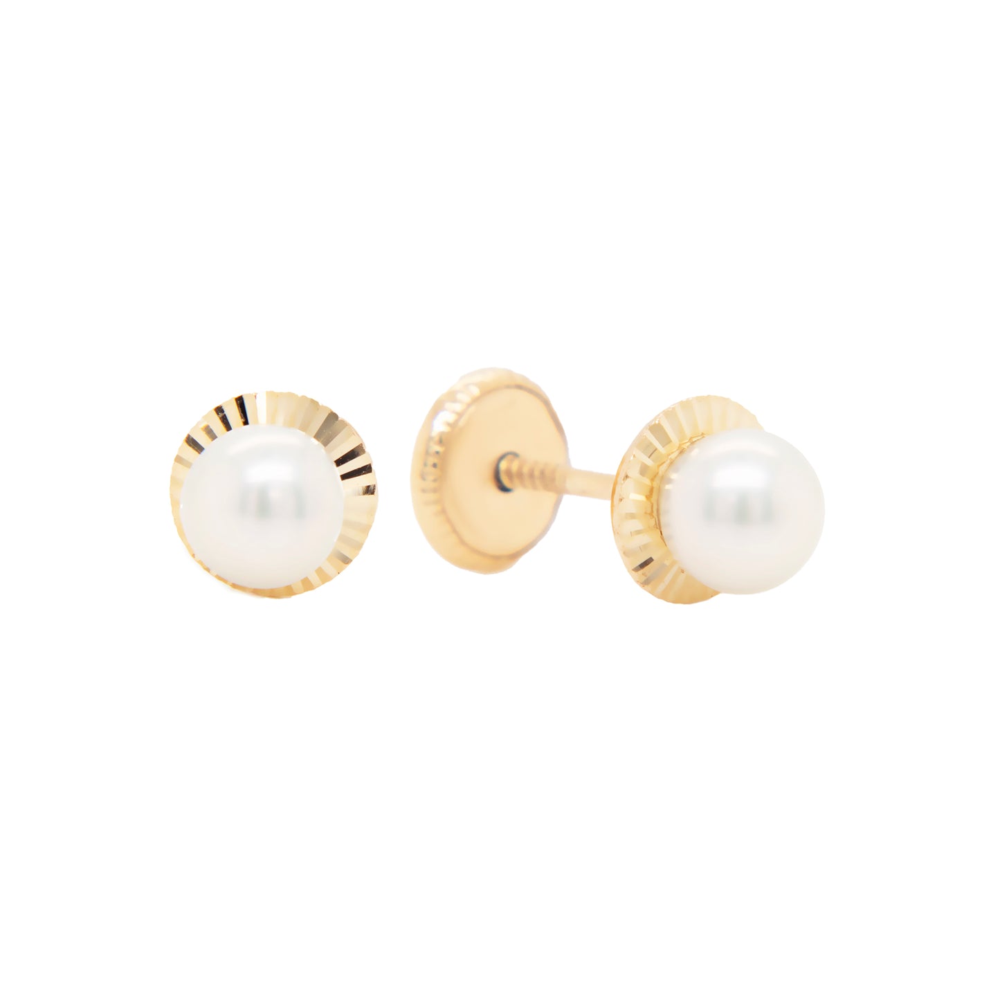 14K Yellow Gold Bezel 3mm Pearl Center Screwback Earrings