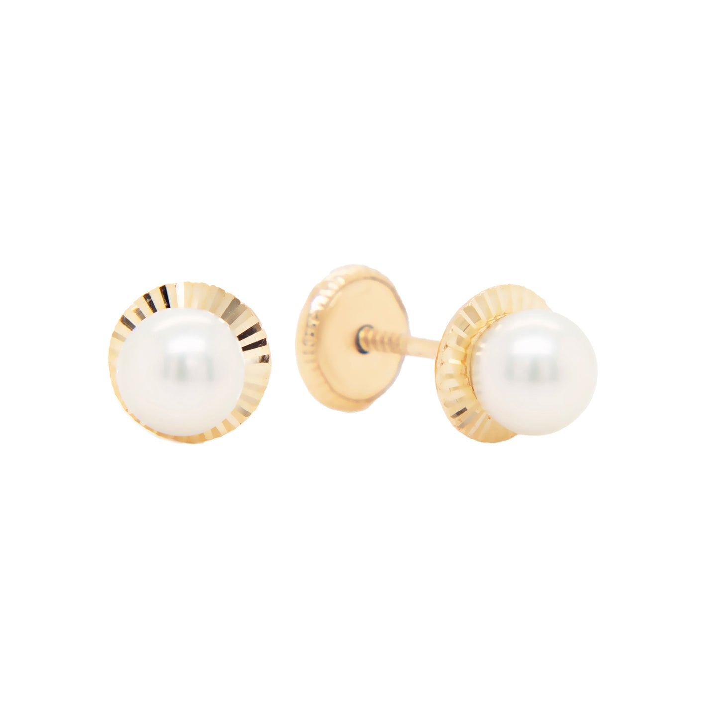 14K Yellow Gold Bezel 4mm Pearl Center Screwback Earrings