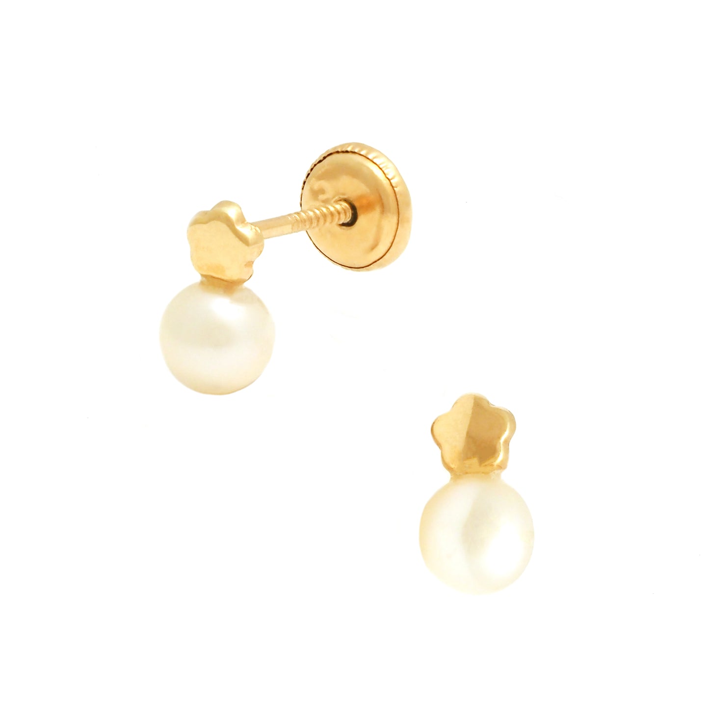 14K Yellow Gold Star with Pearl Heart Screwback Earrings