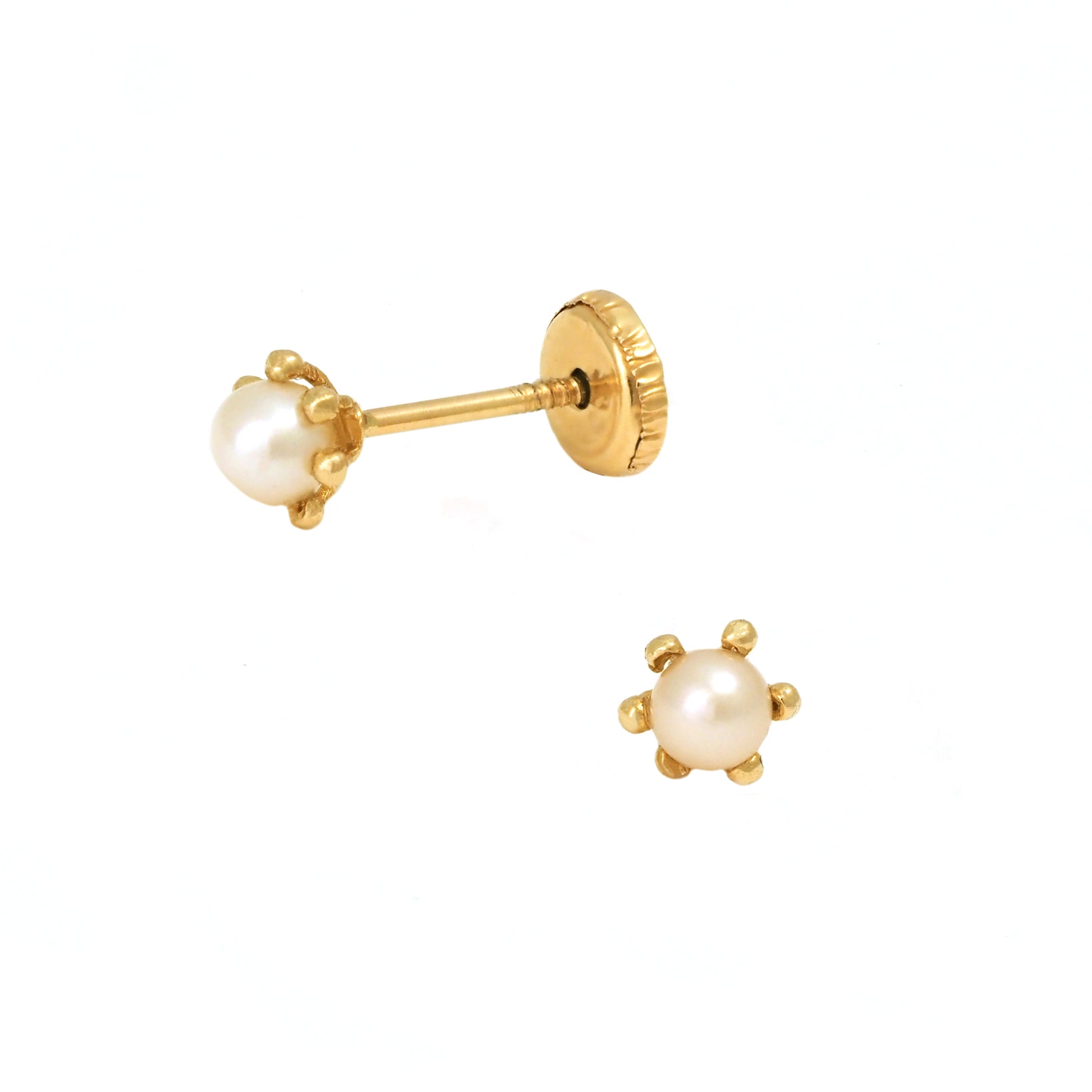14K Yellow Gold Six-Prong 3mm Pearl Screwback Earrings