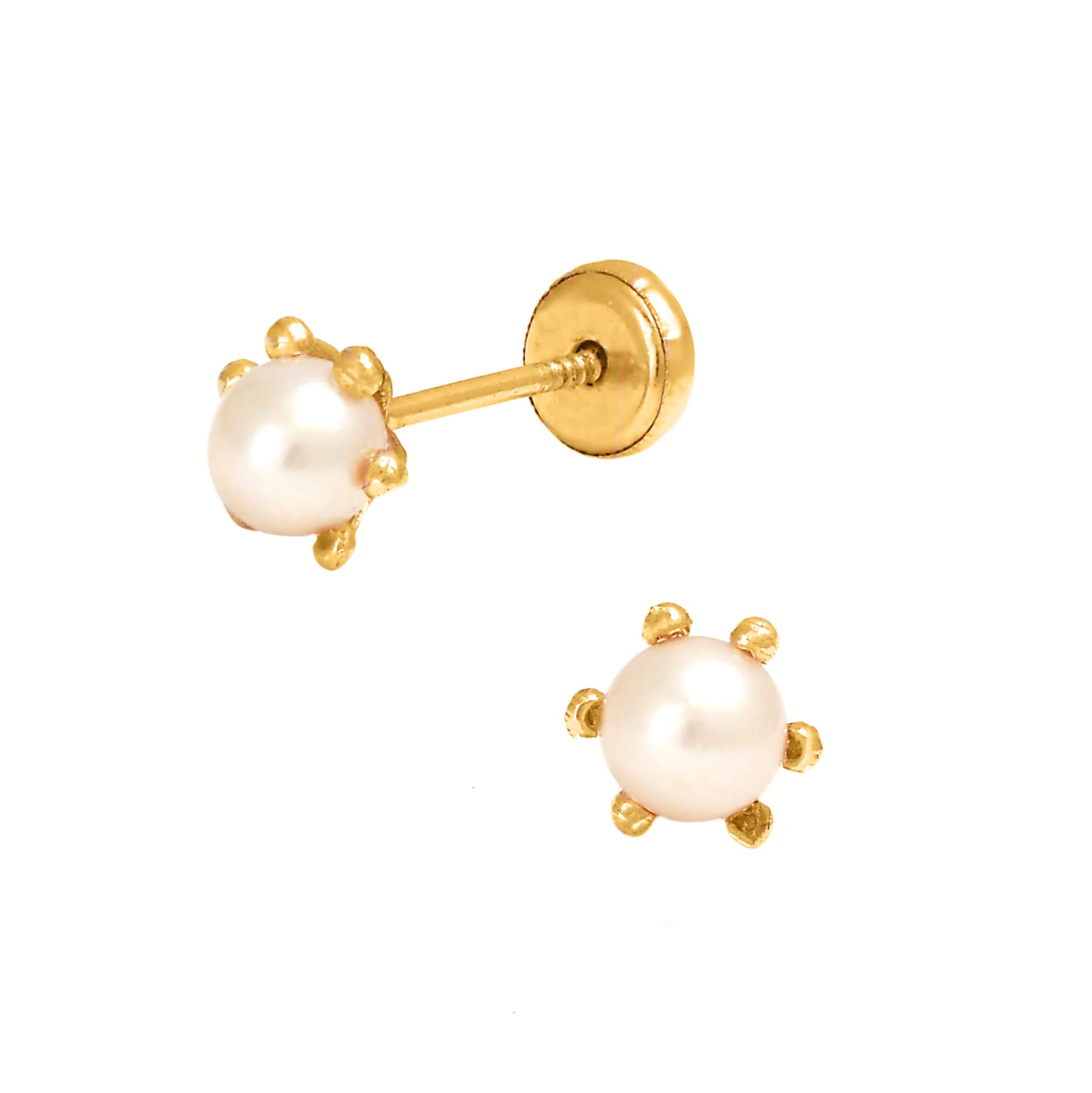14K Yellow Gold Six-Prong 4mm Pearl Screwback Earrings