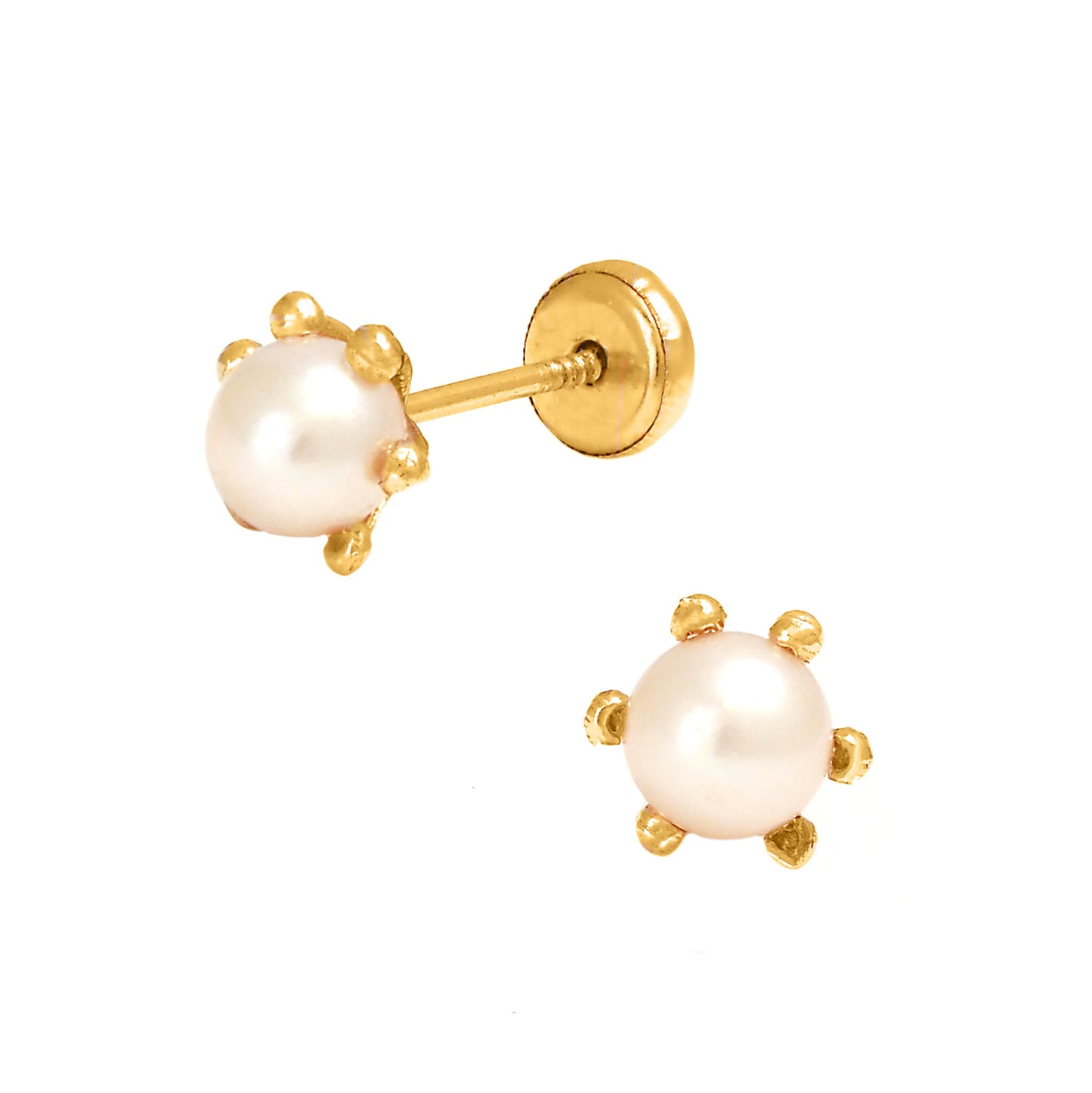 14K Yellow Gold Six-Prong 5mm Pearl Screwback Earrings