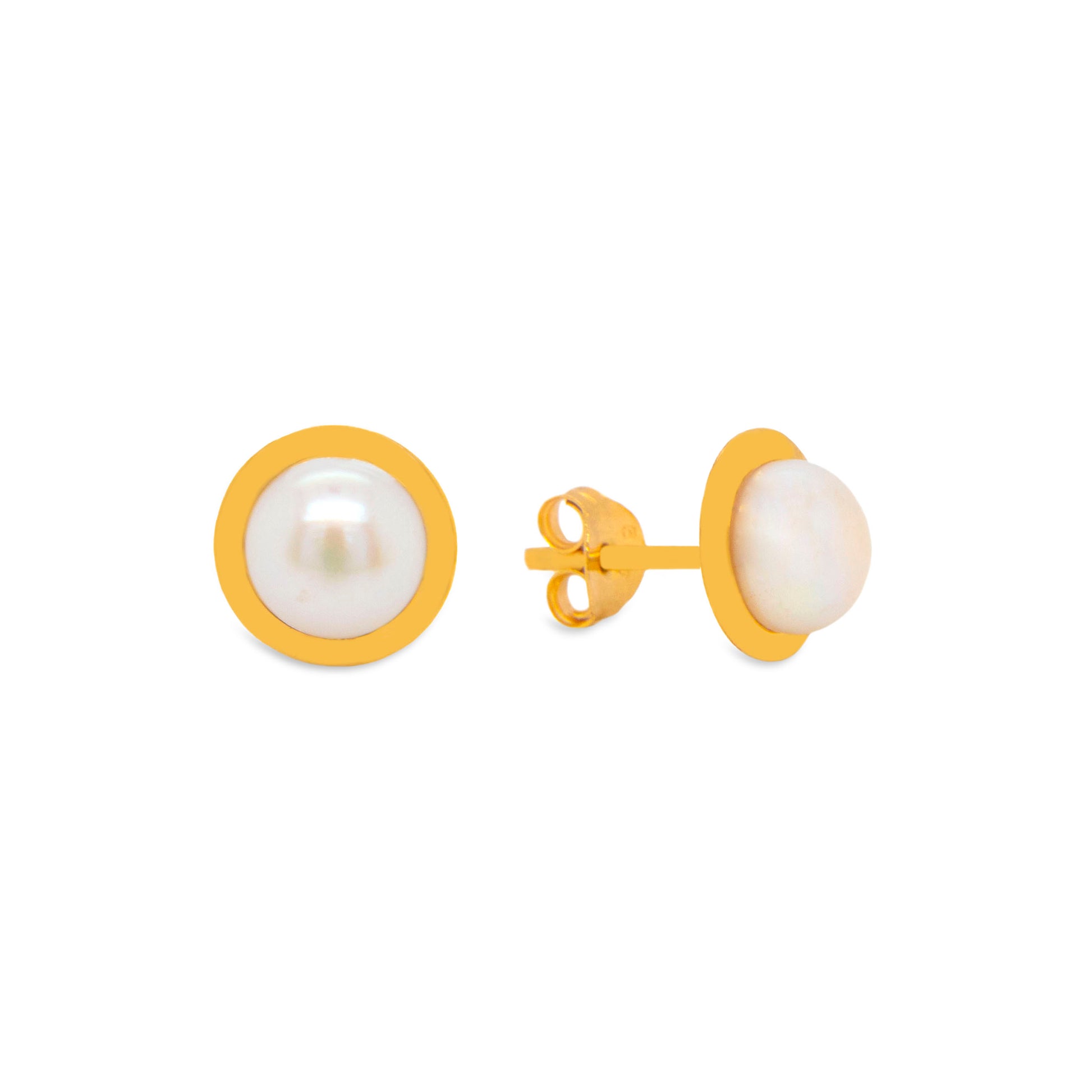 14K Yellow Gold Extra Small Bezel Pearl Pushback Earrings