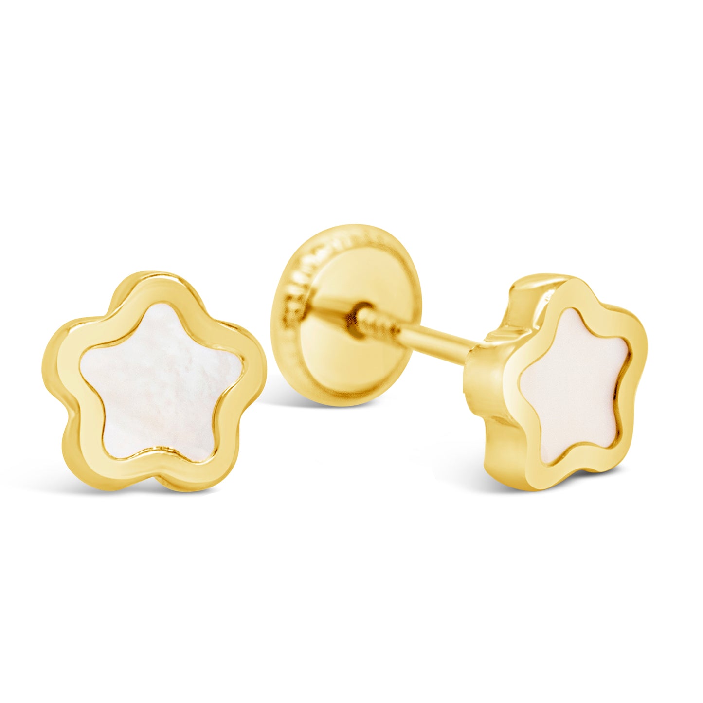 14K Yellow Gold Large Mother of Pearl Star Screwback Earrings