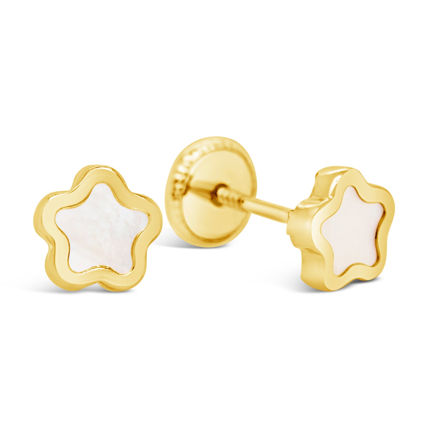 14K Yellow Gold Medium Mother of Pearl Star Screwback Earrings