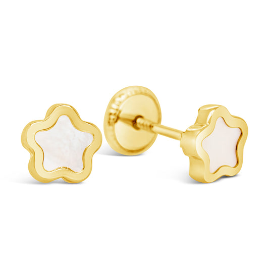 14K Yellow Gold Medium Mother of Pearl Star Screwback Earrings
