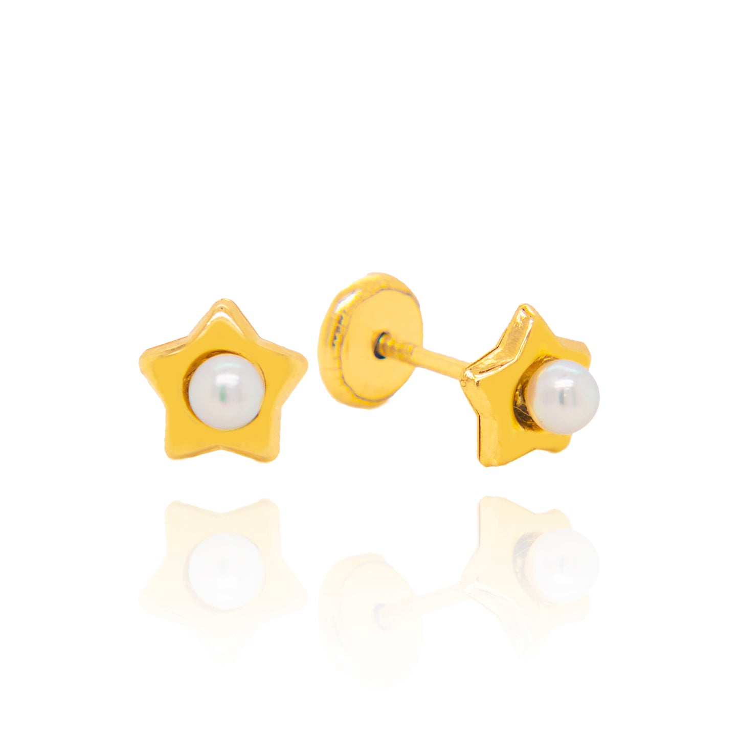 14K Yellow Gold Extra Small Star with Pearl Center Screwback Earrings