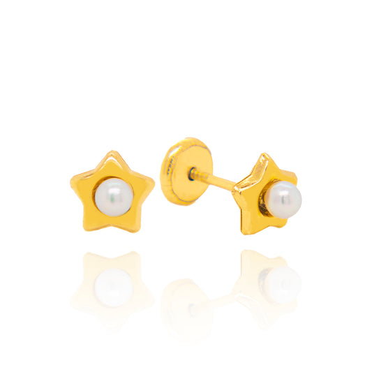 14K Yellow Gold Extra Small Star with Pearl Center Screwback Earrings