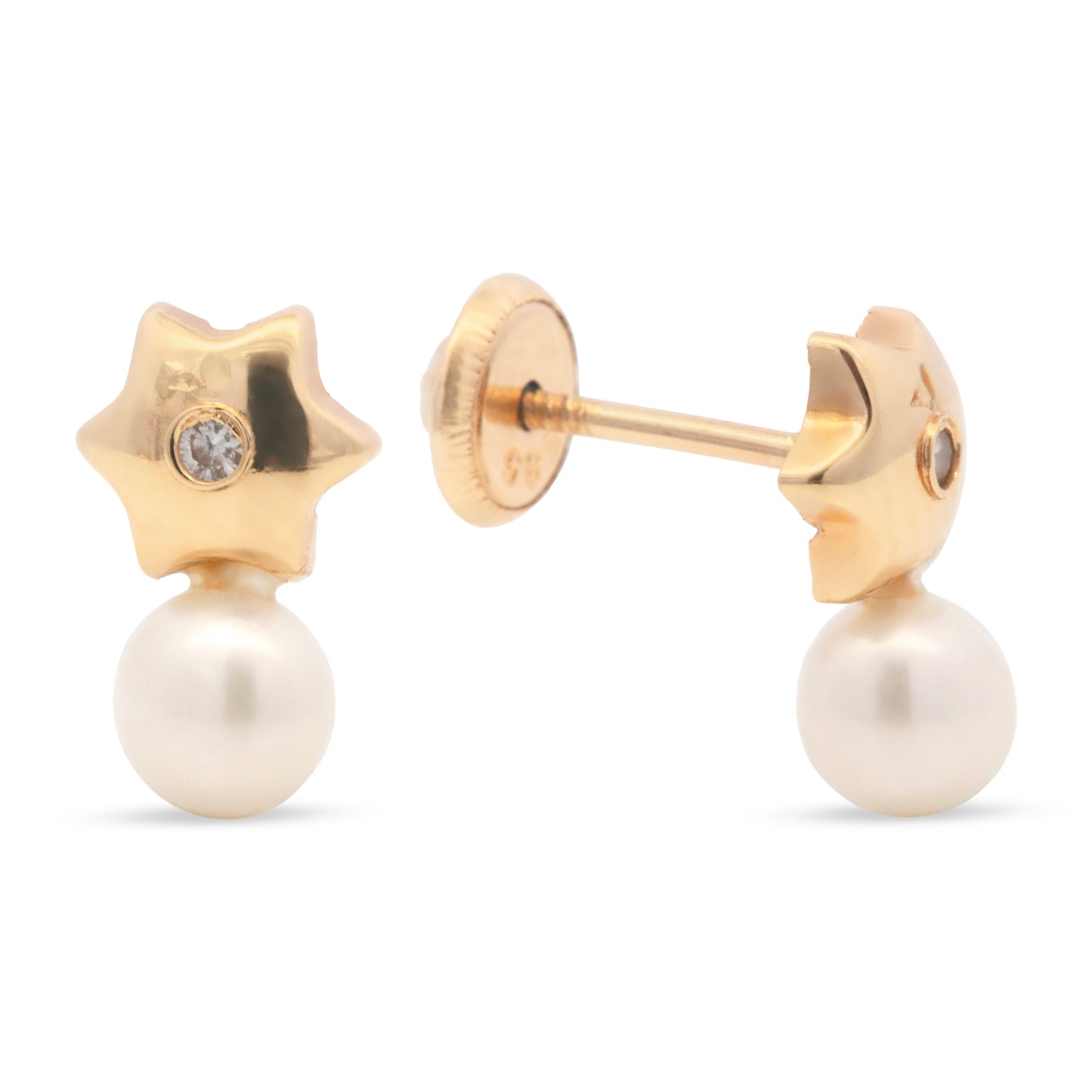 14K Yellow Gold Flower with 5mm Pearl Screwback Earrings