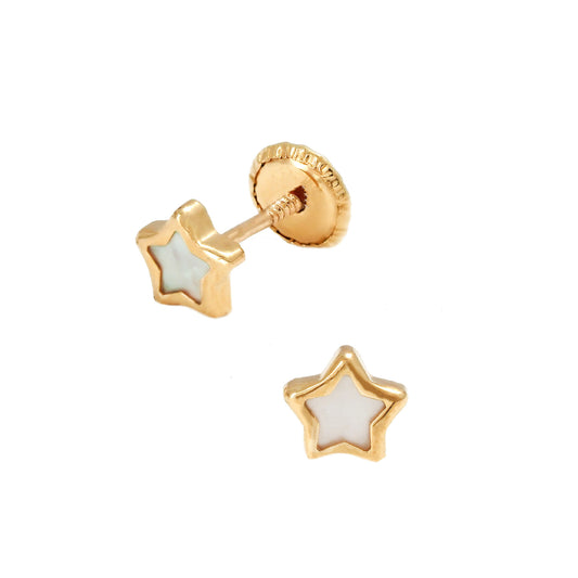14K Yellow Gold Medium Mother of Pearl Star Screwback Earrings-1