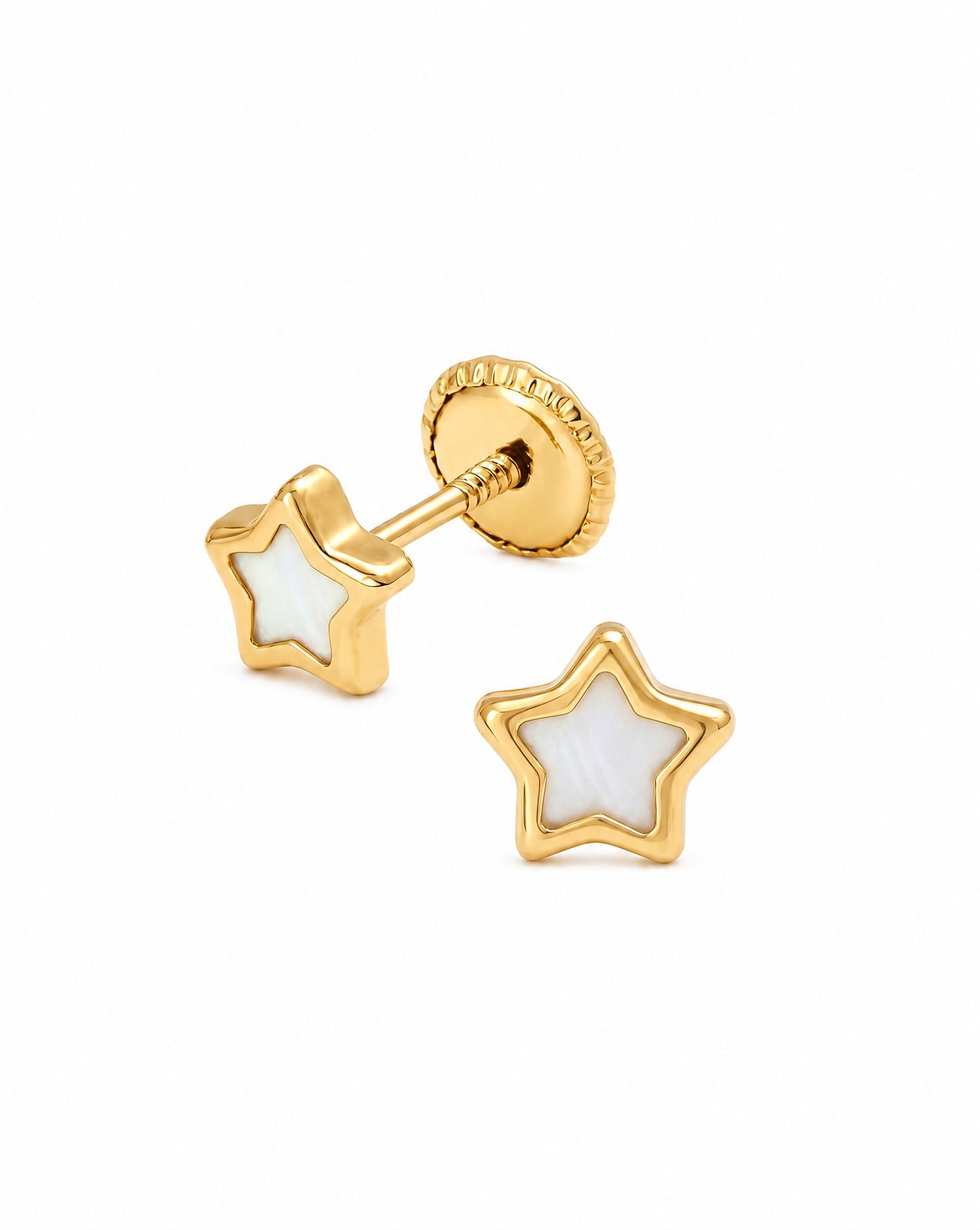 14K Yellow Gold Small Mother of Pearl Star Screwback Earrings-1