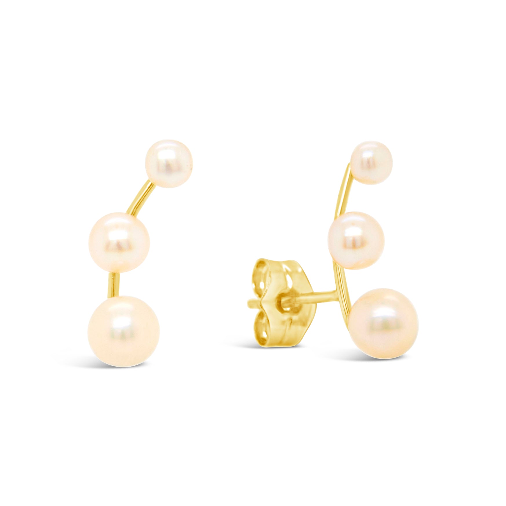 14K Yellow Gold Pearl Ear Climber Pushback Earrings