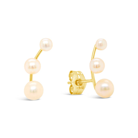 14K Yellow Gold Pearl Ear Climber Pushback Earrings