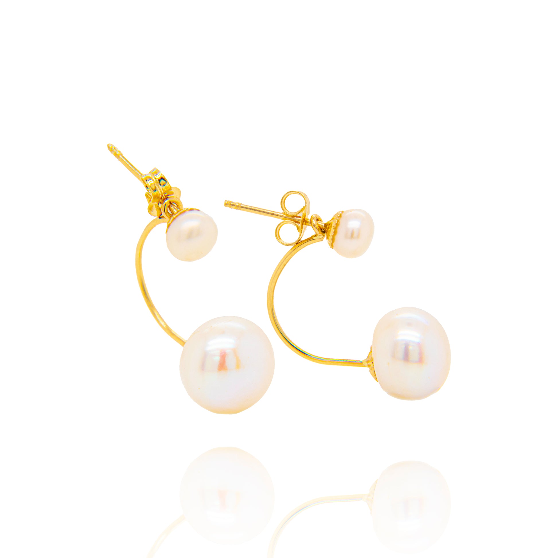 14K Yellow Gold Double Pearl Telephone Pushback Earrings