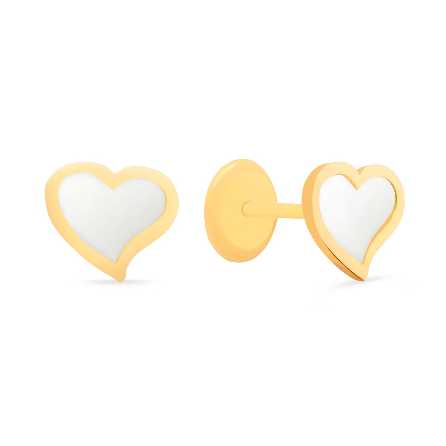 14K Yellow Gold Small Mother of Pearl Tilted Heart Screwback Earrings