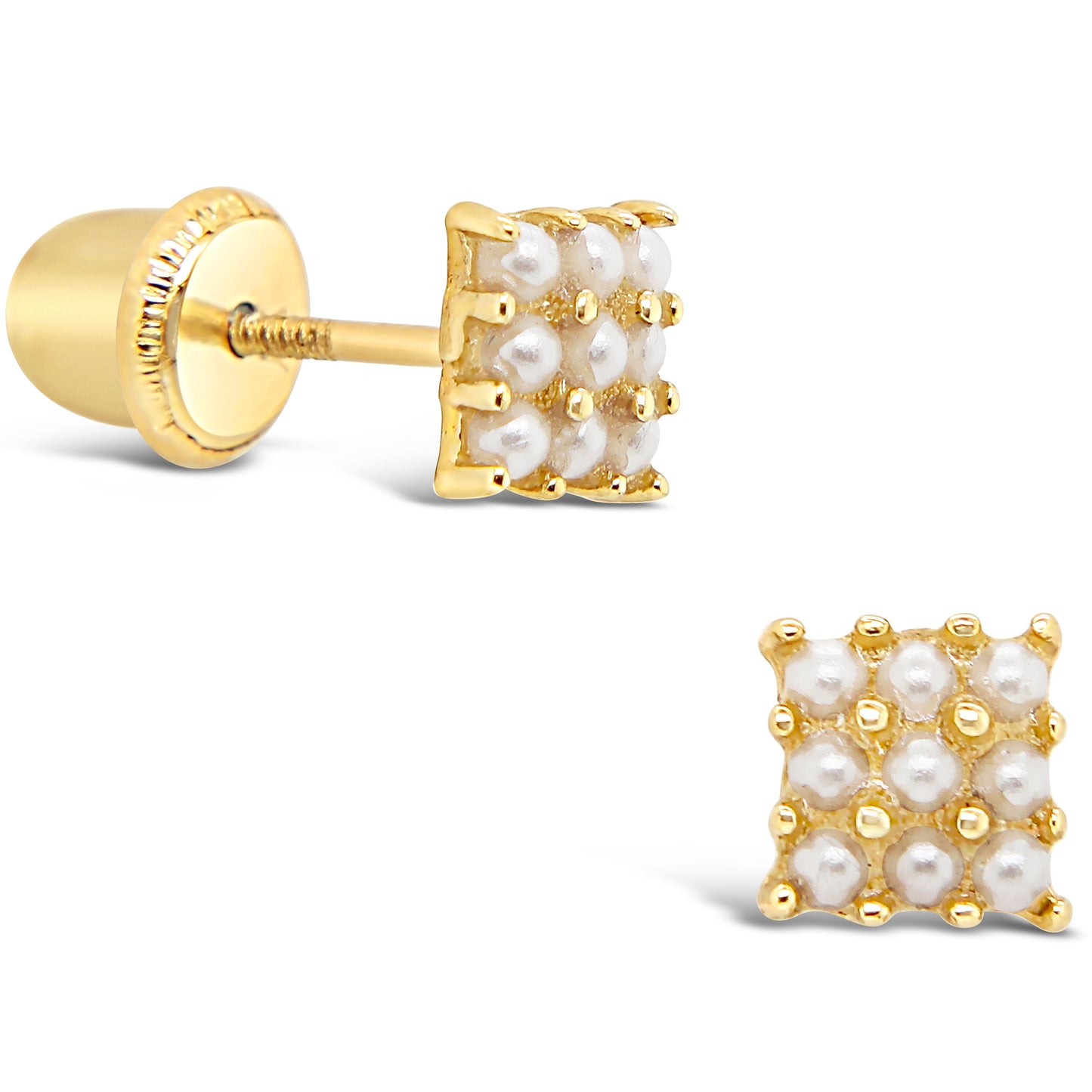 14K Yellow Gold Mother of Pearl Square Screwback Earrings