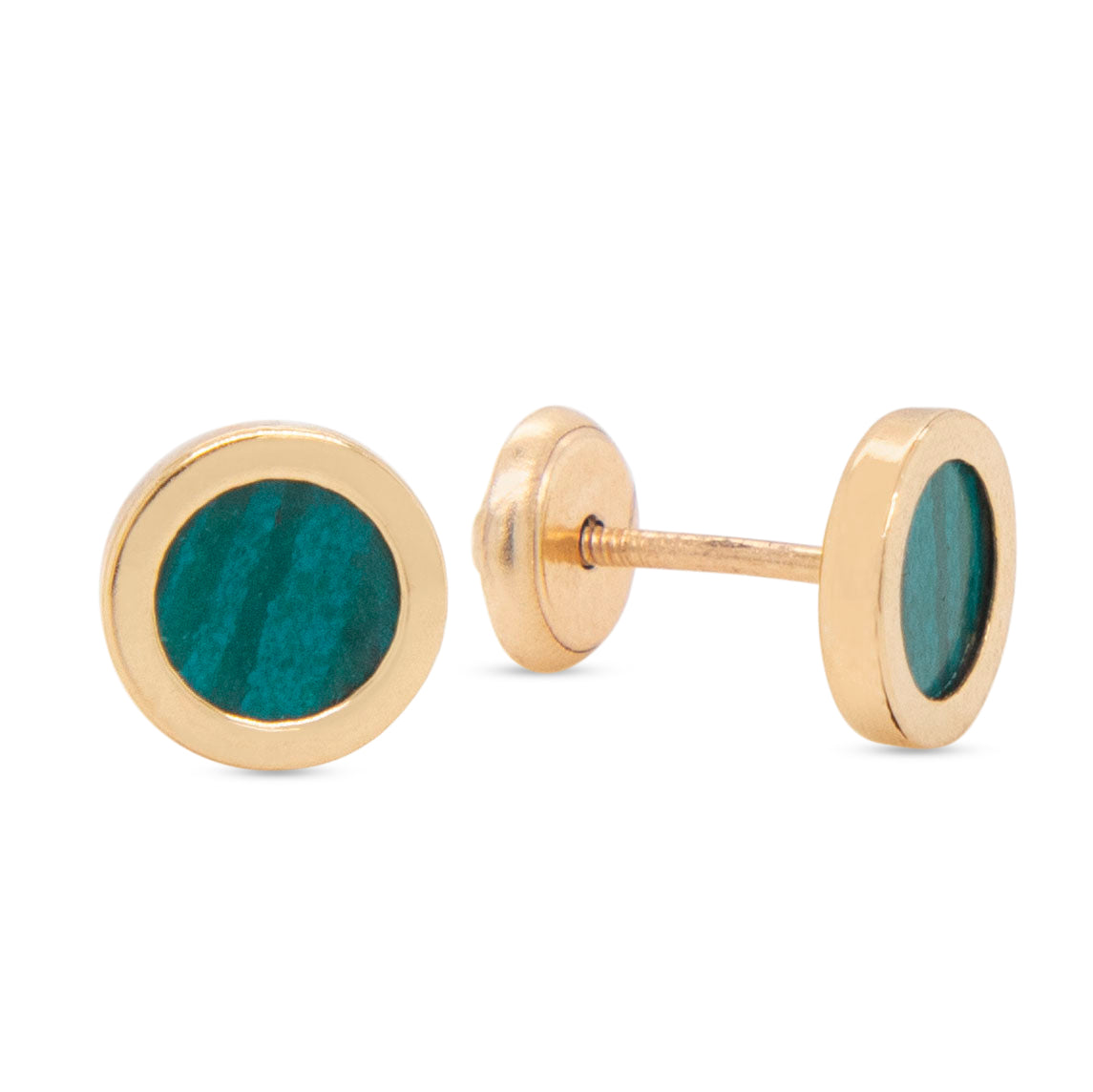 14K Yellow Gold Malachite Screwback Earrings