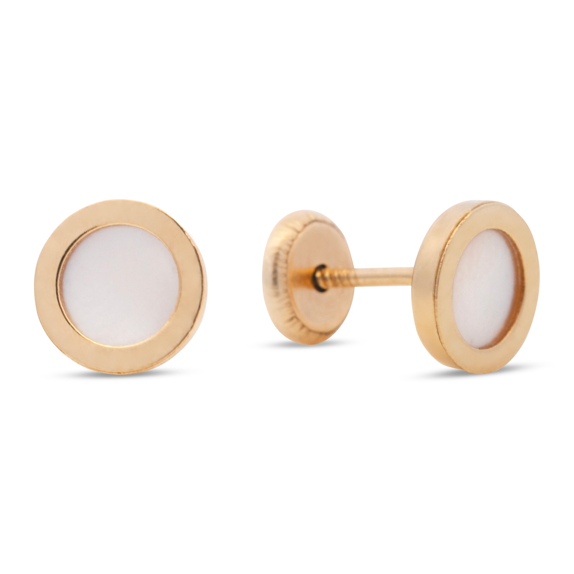 14K Yellow Gold Mother of Pearl Screwback Earrings