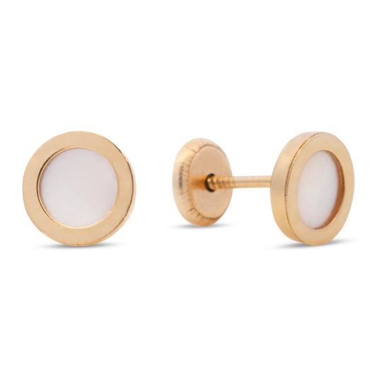 14K Yellow Gold Mother of Pearl Screwback Earrings