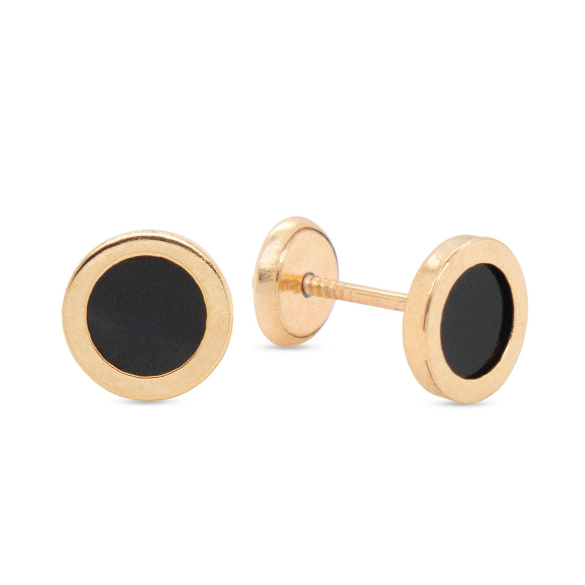 14K Yellow Gold Onyx Screwback Earrings