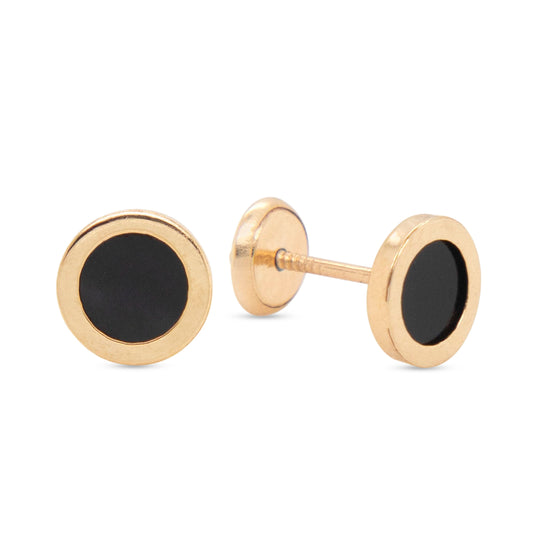 14K Yellow Gold Onyx Screwback Earrings