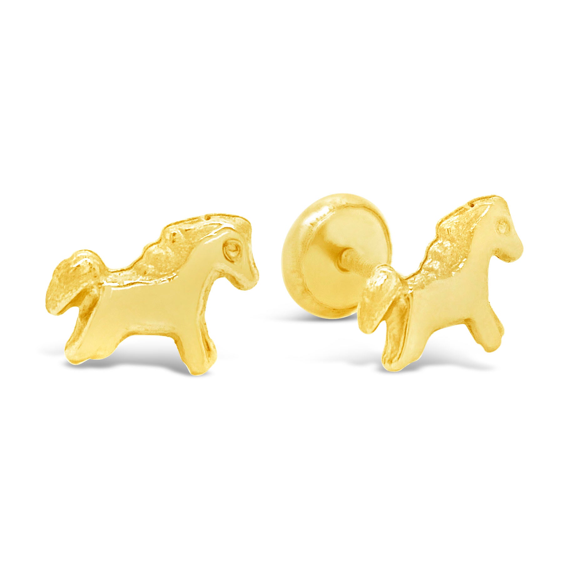 14K Yellow Gold Polished Horse Screwback Earrings