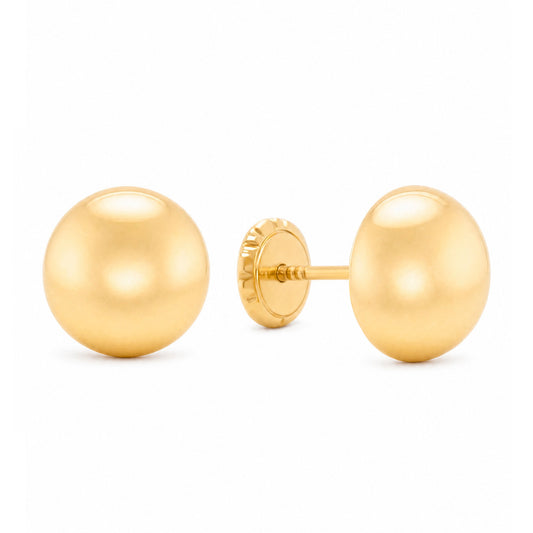 14K Yellow Gold 7MM Half Ball Stud Screwback Earrings