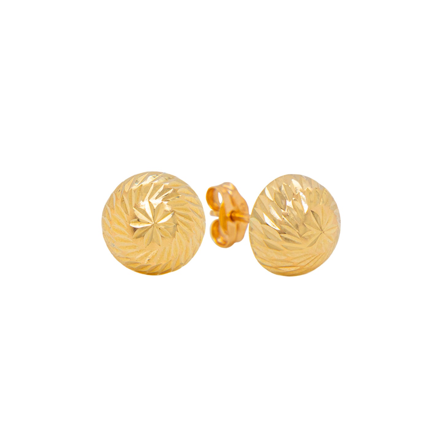 14K Yellow Gold 7MM Textured Ball Stud Pushback Earrings