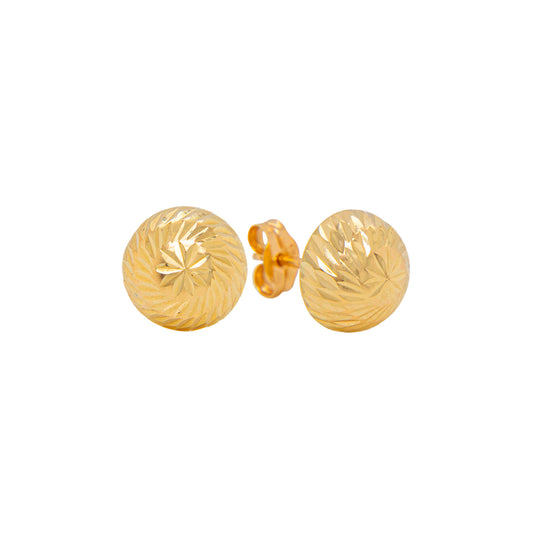 14K Yellow Gold 7MM Textured Ball Stud Pushback Earrings