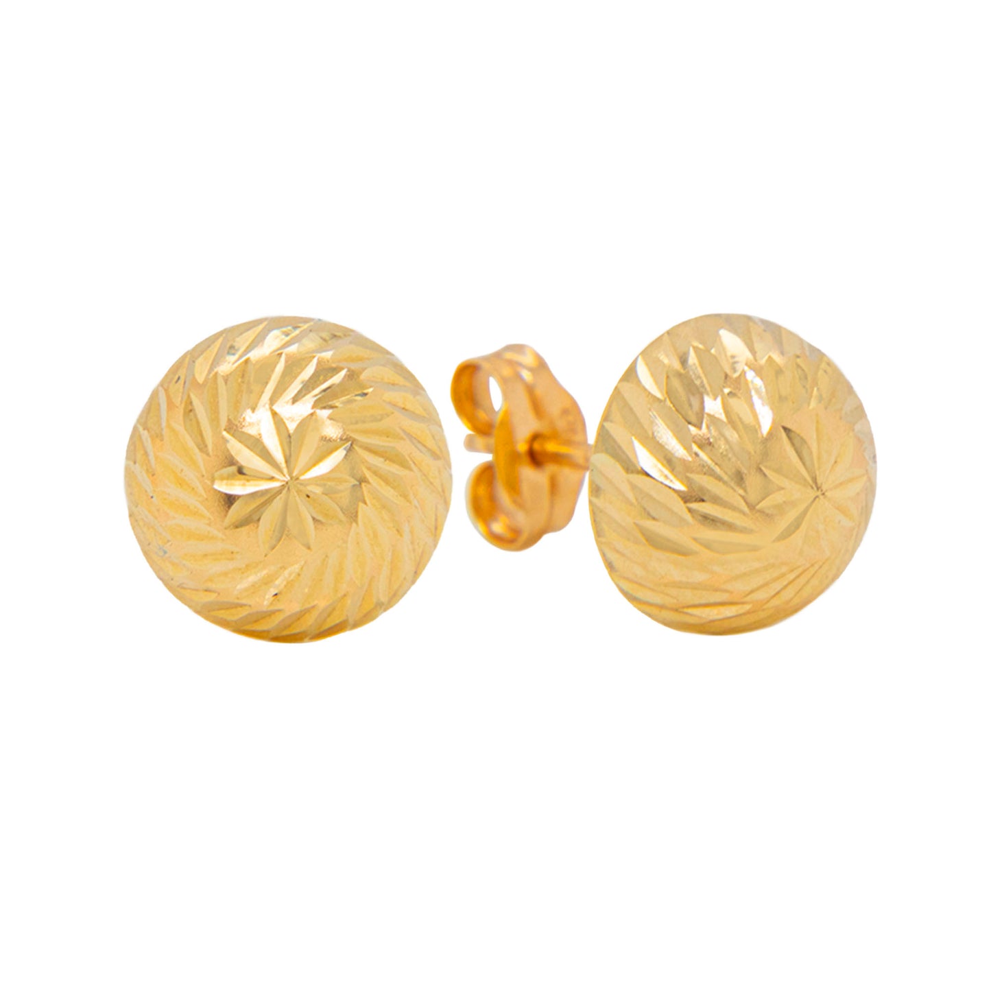 14K Yellow Gold 9MM Textured Ball Stud Pushback Earrings
