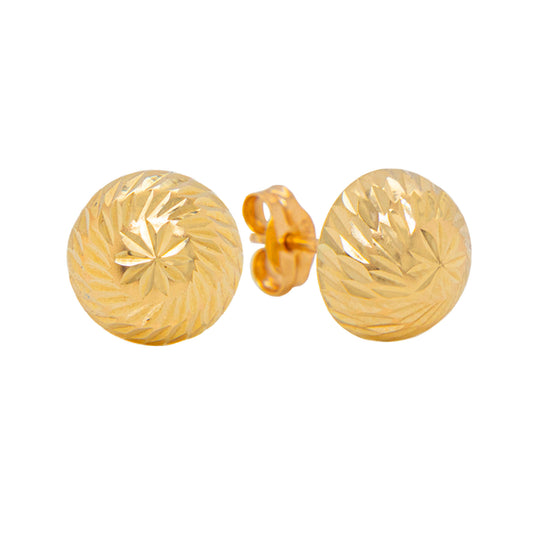 14K Yellow Gold 9MM Textured Ball Stud Pushback Earrings