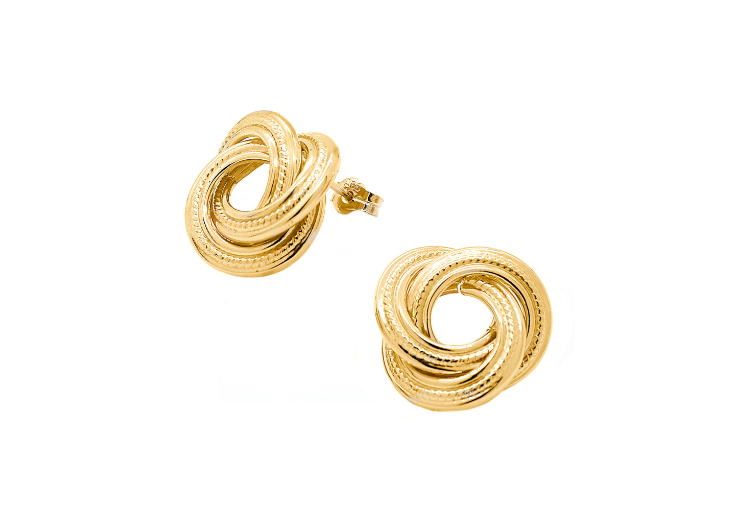 14K Yellow Gold Medium Detailed Classic Knot Stud Pushback Earrings