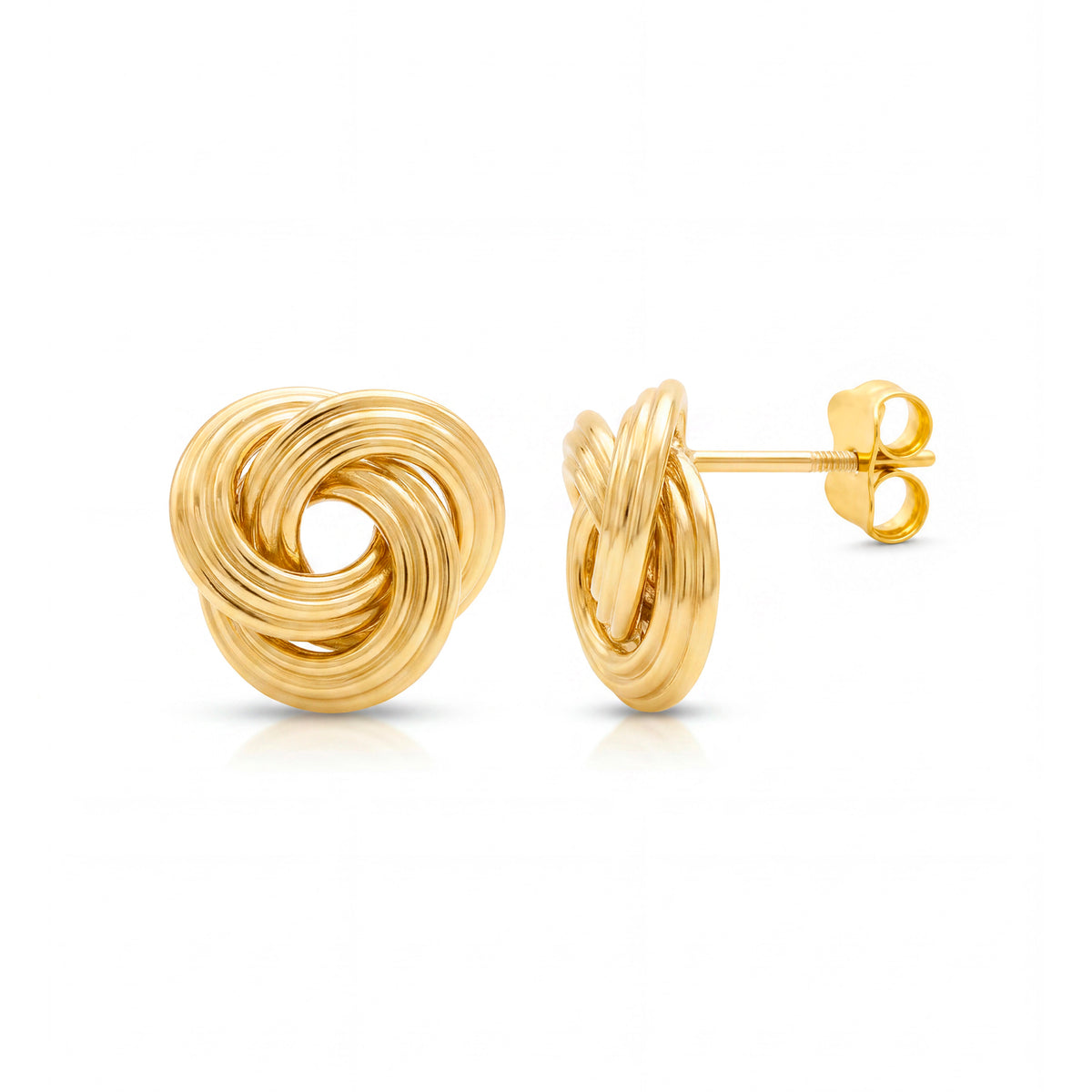 14K Yellow Gold Large Detailed Classic Knot Stud Pushback Earrings